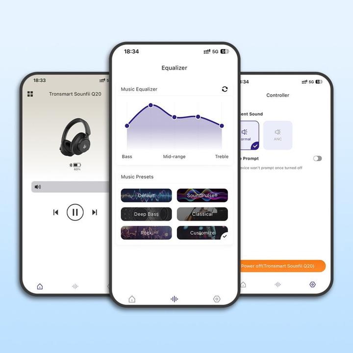 Actual product image Tronsmart Sounfii Q20 ANC On-Ear Bluetooth 5.3 Wireless Headphones - Black (ANC, 60 h, Cable, Wireless)