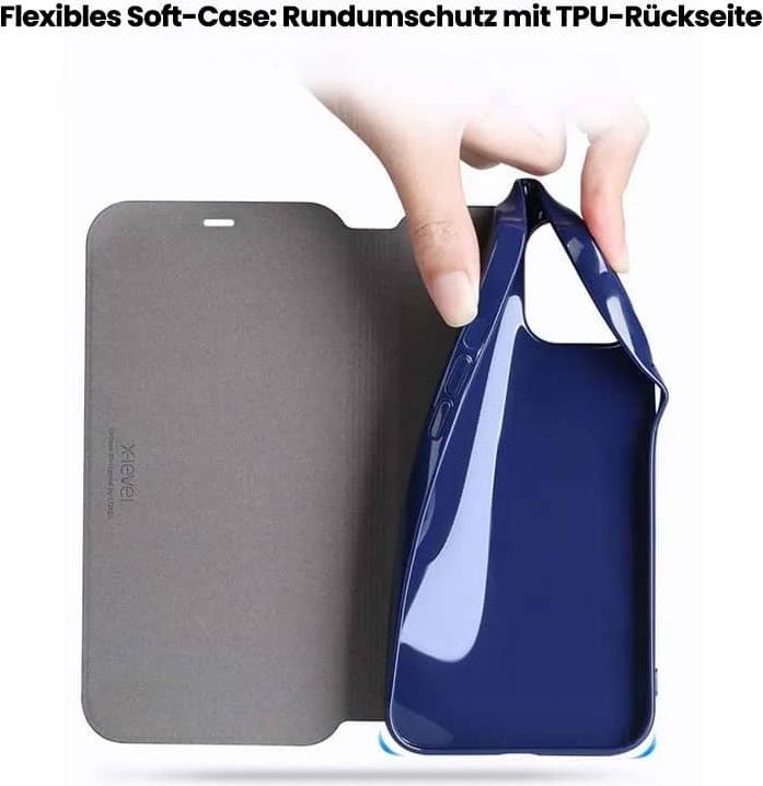 Image du produit X-Level iPhone 11 Pro Max - FIBColor Flip Etui, Kunstleder, 360° Rundumschutz, Dunkelblau (Apple iPhone 11 Pro Max)