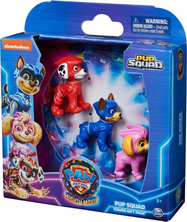 Produktbild Spin Master Paw Patrol: Der Mighty Kinofilm, 3-teiliges Pup Squad-Figuren Geschenkset, Mighty Pups Chase-, Skye-