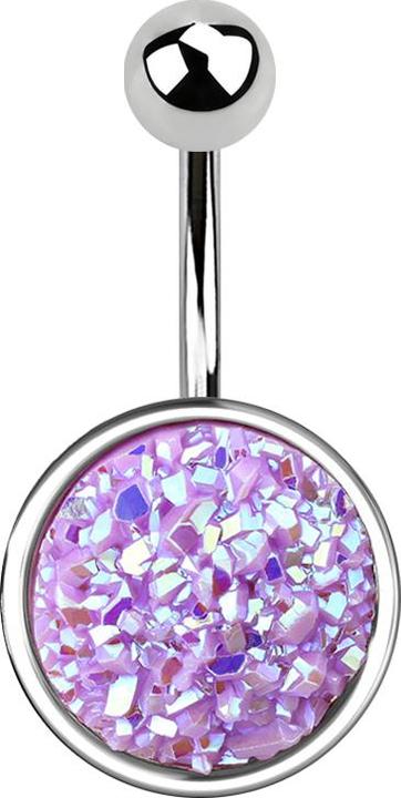 Star Piercing Banane silber mit Druse Stein hellviolett (Chirurgenstahl 316L, Messing)