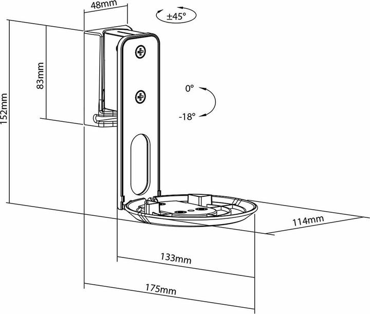 Produktbild Nedis Lautsprecherhalter - Kompatibel mit: Sonos Era100 - Wand - 3 kg - Drehgelenk/Neigung - kippbar (1 Stk., Wandmontage, Neigbar, Drehbar)