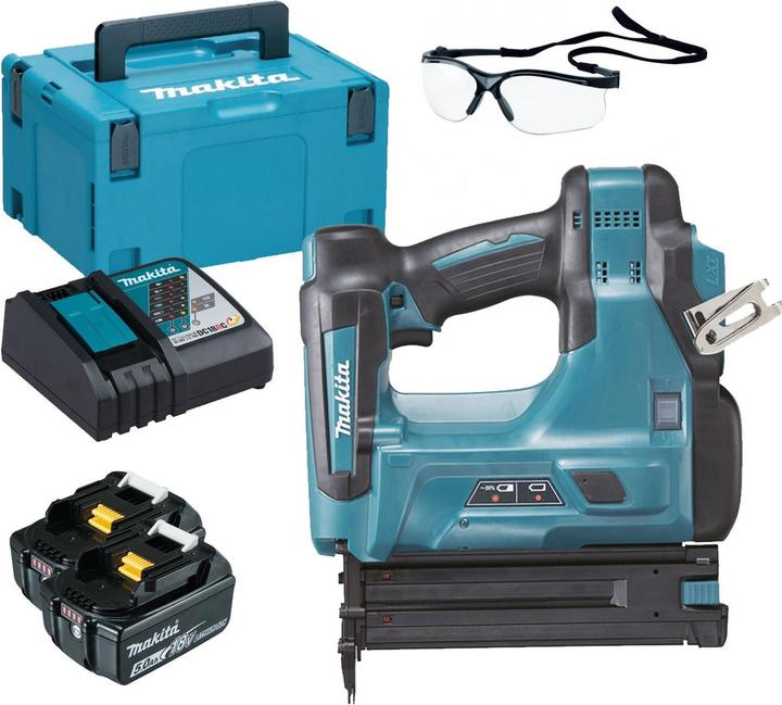 Produktbild Makita DBN 500 RTJ Akku Stauchkopfnagler 15-50 mm 90° 18 V mit 2x 5,0 Ah Akku und Ladegerät im MakPa