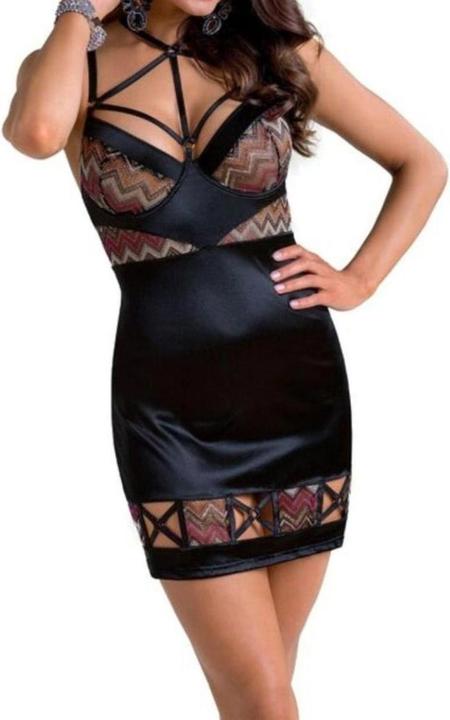 Actual product image Casmir Satin Mini Dress with Zig-Zag Pattern and Ribbons (S, M)