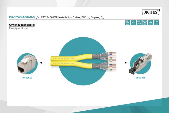 Immagine prodotto Digitus Cavo di installazione con doppino intrecciato CAT 7A, S/FTP, AWG 22/1, FRNC-C LSZH-3 (S/FTP, CAT7a, 500 m)