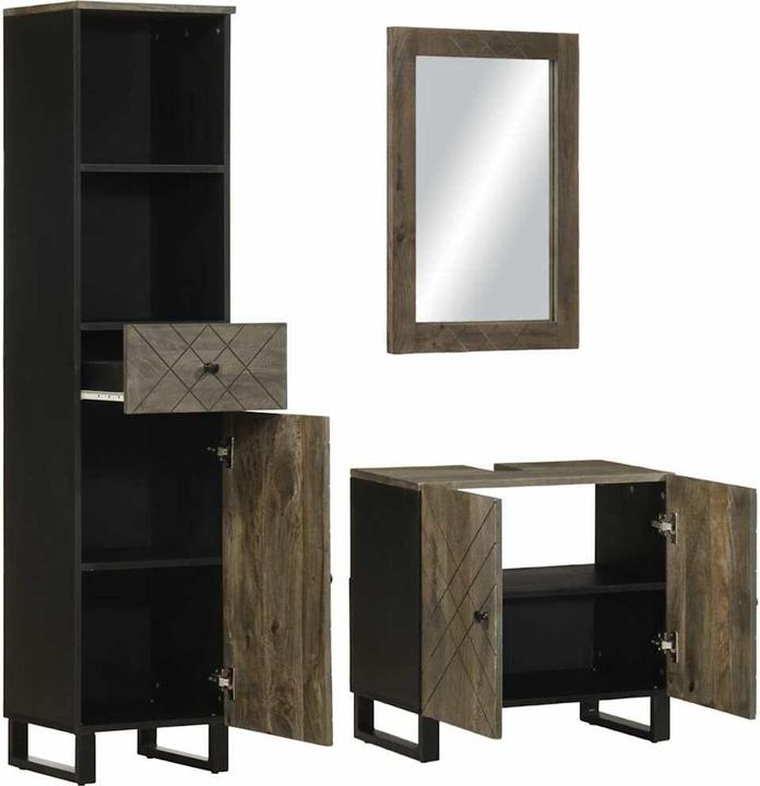Actual product image VidaXL 3-piece bathroom furniture set black solid mango wood