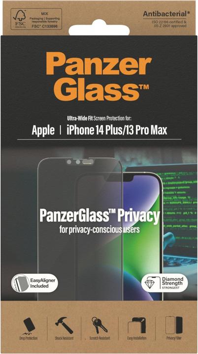 Immagine prodotto PanzerGlass Pellicola protettiva Ultra Wide Fit Privacy iPhone 14 Plus (1 Pezzo/i, Apple iPhone 13 Pro Max, Apple iPhone 14 Plus)