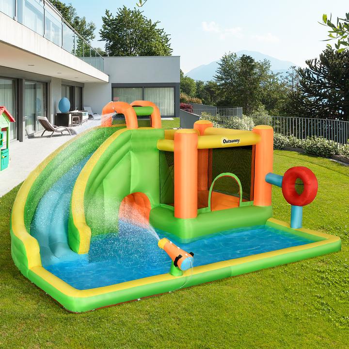 Produktbild Swisshandel24 Aufblasbare Hüpfburg, Spielburg, Sprungbereich mit Rutsche, Wasserpark für Kinder 3 bis 8 Jahre