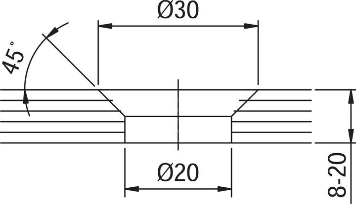 Produktbild Längle Glas-System Glaspunkthalter Senk 30, 8 - 20 mm Glas, Edelstahl/Aluminium (1 Stk.)