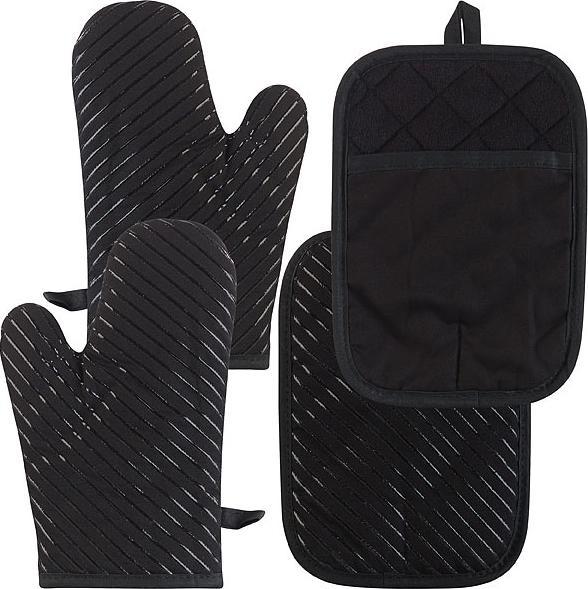 Produktbild Rosenstein & Söhne 4er-Set Silikon-Anti-Rutsch-Ofenhandschuh & XL-Topflappen (Untermaterial: 100 % Polyester, Füllung: recycelte Baumwolle, Obermaterial: 100 % Baumwolle mit Silikon-Profil)