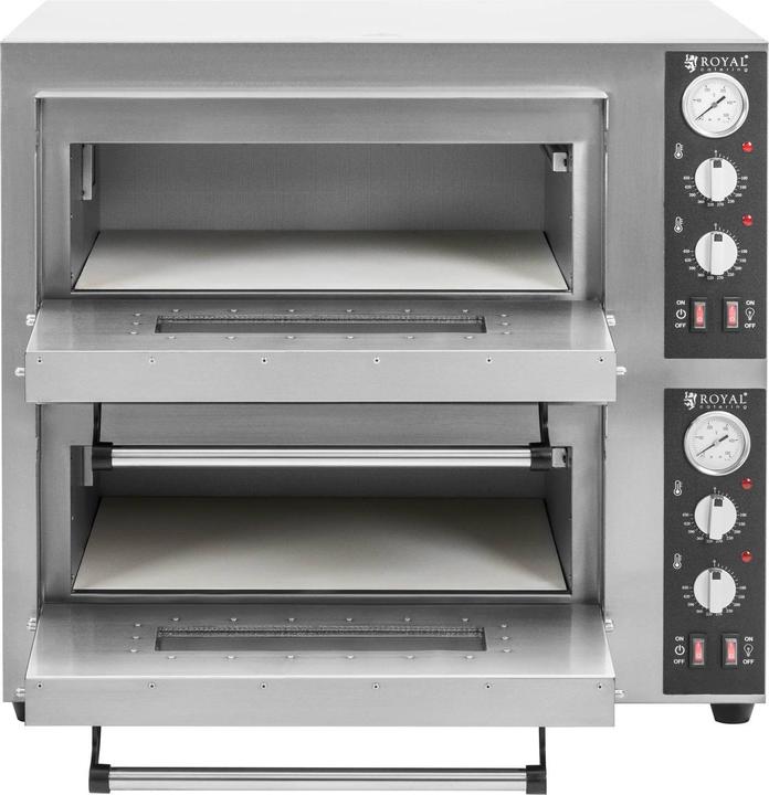 Image du produit Royal Catering Four à pizza électrique - 4+4 x 25 cm - 2 cavités - 8 400 W - 400 V- Chamotte - (Four à pizza électrique)
