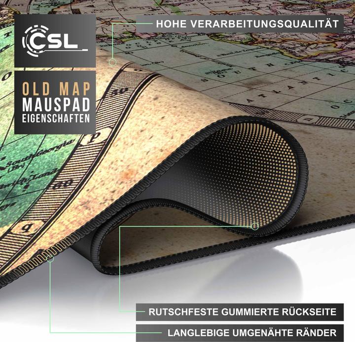 Produktbild CSL Gaming Mauspad, XXL Mausmatte 900 x 400mm, Präzision & Geschwindigkeit, Old Map (XXL)