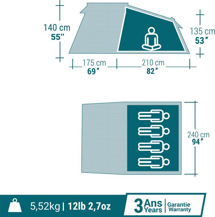 Actual product image Quechua MH100 XXL 4P (Tunnel tent, 6.95 kg, 4 persons)