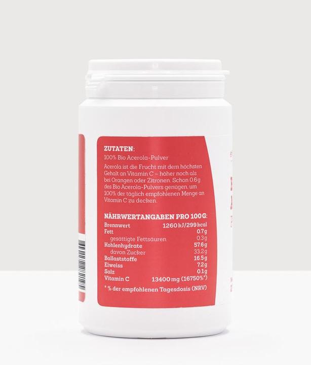 Valori nutrizionali e ingredienti Effective Nature Acerola in polvere (1 Pezzo/i, Polvere, 200 g)