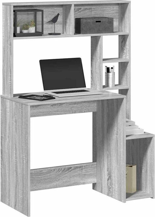 Produktbild VidaXL Schreibtisch mit Regal Grau Sonoma 100x45x140 cm Holzwerkstoff (100 x 45 x 140 cm)