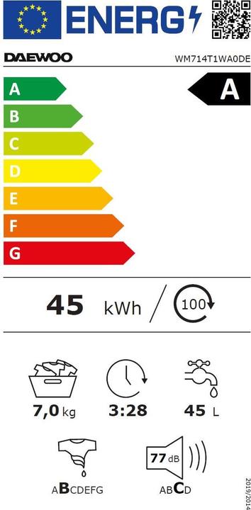 Energy Label Daewoo WM714T1WA0DE (7 kg, Left)