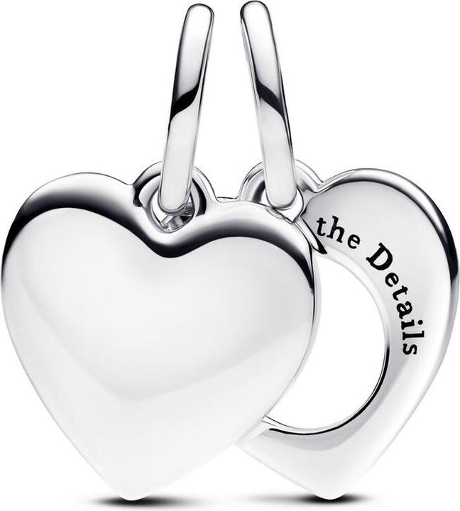 Pandora Engravable Heart Magnifying Glass Double Dangle Charm (Sterling Silber 925)
