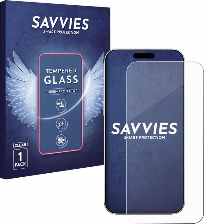Savvies 9H gepantserde glazen screenprotector Helder transparant glas (1 Stuk, Apple iPhone 16)