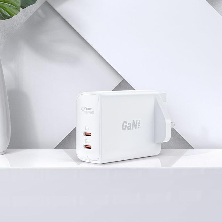 Actual product image Acefast GaN charger (UK plug) 2x USB Type C 50W, Power Delivery, PPS, Q3 3.0, AFC, FCP (A32 UK) (50 W)