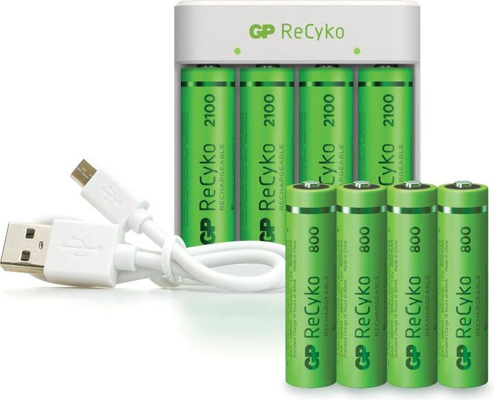 Produktbild GP Batteries ReCyko E111 4-Port USB Ladeg. + 4xAA 2100mAH + 4x AAA 800mAh (8 Stk., AAA, AA, 2100 mAh, Akku)