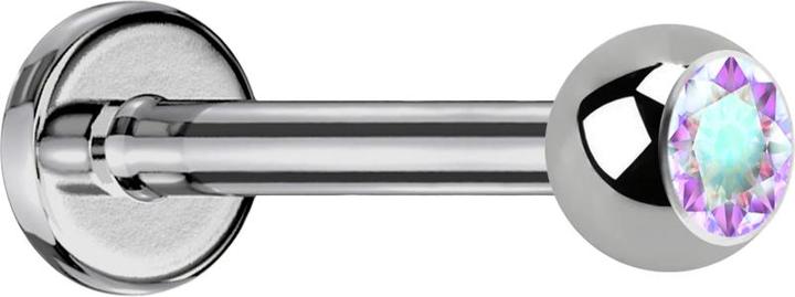 Star Piercing Labret silber mit Kugel Kristall multicolor (Titan G23, ohne Messing)
