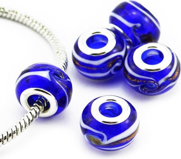 Hermex Glas Bead versilbert 925 - Silbrig Blau (925er Silber)