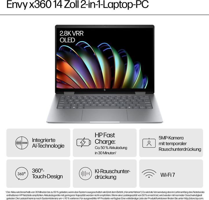 Image du produit HP ENVY x360 14-fa0173ng 14,0" 2.8k OLED Touch, AMD Ryzen 7 8840HS, 16GB RAM, 1TB SSD, Windows 11 (14", AMD Ryzen 7 8840HS, 16 Go, 1000 Go, DE)