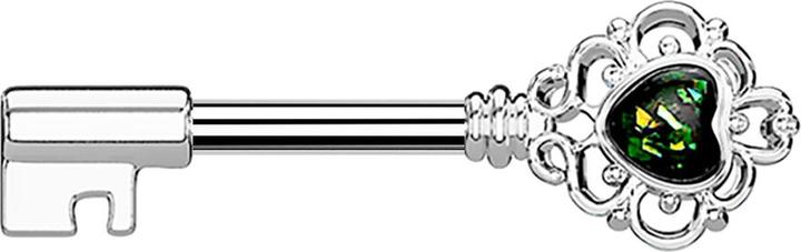 Image du produit Star Piercing Barbell Barbell silber Vintage Schlüssel mit Herzopal dunkelgrün (Acier chirurgical 316L, Laiton)