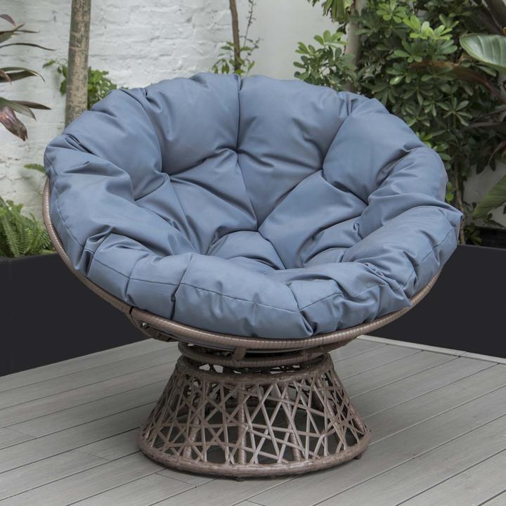 Produktbild PureHaven Lounge Sessel 92x80x80,5 cm aus Rattan Rundkissen drehbar 360 Grad pflegeleicht elegantes