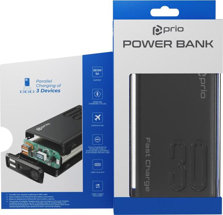 Actual product image prio Fast Charge (22.5W SCP/ 18W PD / QC3.0) Powerbank 30.000mAh black (30000 mAh, 30000 Wh)