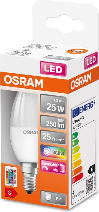 Actual product image Osram Led Retrofit Rgbw Lamps With Remote Control (E14, 25 W, 250 lm, 1 x, G)