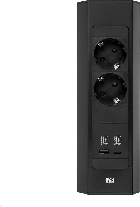 Productafbeelding Bachmann CASIA 2 2x stopcontact 1x USB oplader A/C (932.102) zwart, kort (2 x, CEE 7/3, 2 m)