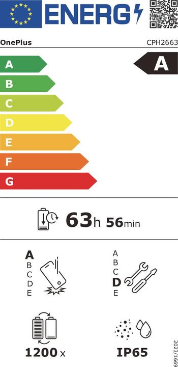Label énergétique OnePlus Nord 4 (512 Go, Argent mercurial, 6.74", Double SIM, 50 Mpx, 5G)