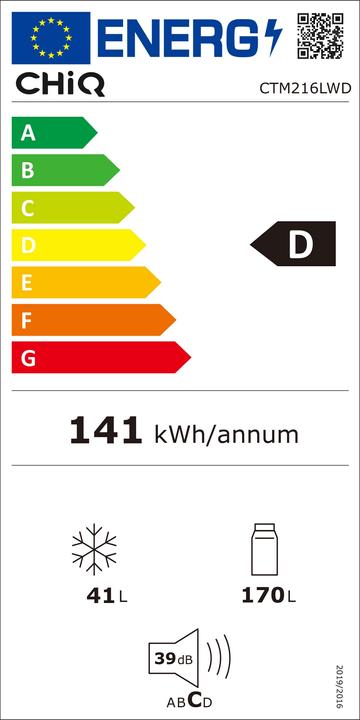 Label énergétique CHiQ Réfrigérateur-congélateur CTM216LWD 170L/41L wh D (Expédié par un transporteur) (170 l)