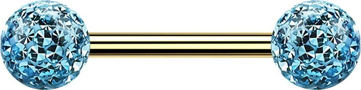 Image du produit Star Piercing Barbell plaqué or avec deux boules de cristal aqua couche protectrice d'époxy (sans laiton, Titane G23)
