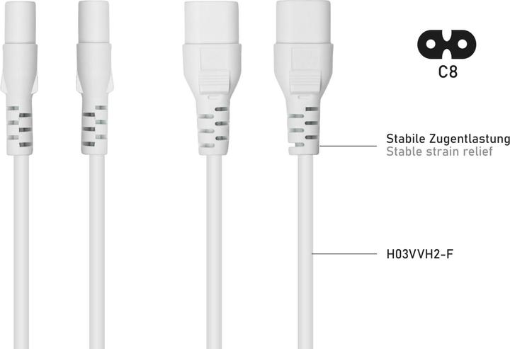 Produktbild Kabelmeister Euro-Verläng. Stecker C8 an C7, weiss, 0,5m (0.50 m, C7)