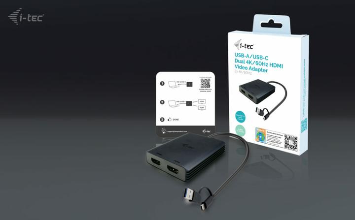 Actual product image i-tec USB-A/USB-C Dual 4K HDMI Video Adapter 2x 4K HDMI Display Adapter with DisplayLink Chip 6950 (HDMI, 27 cm)