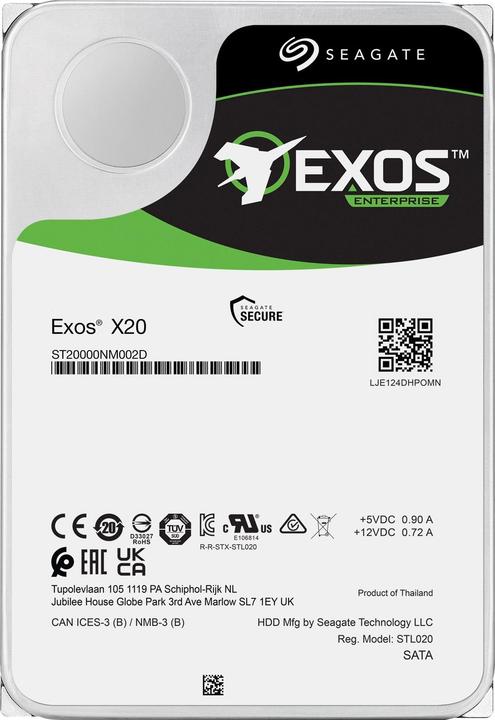 Immagine prodotto Seagate Exos X20, HDD, SAS, /s cache, 3.5inch 512e/4KN, SED (18 TB, 3.5", CMR)