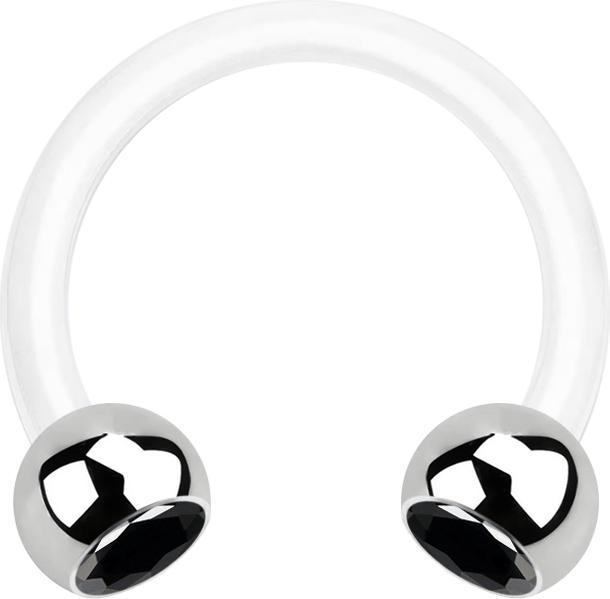 Star Piercing Micro Circular Barbell weiss mit zwei Kugeln silber Kristall schwarz (Chirurgenstahl 316L, Bioflex, ohne Messing)