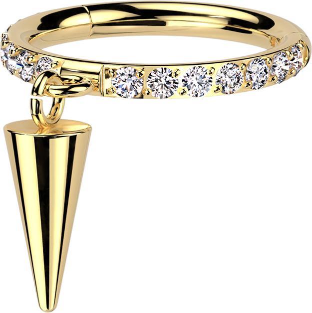 Produktbild Star Piercing Micro Segmentring klappbar vergoldet seitlich Kristalle silber Anhänger waagerecht Cone (ohne Messing, Titan G23)