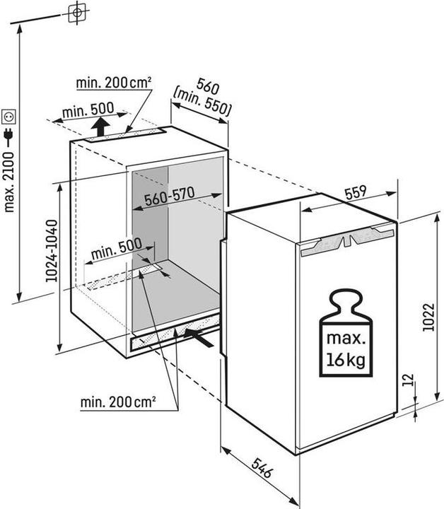 Actual product image Liebherr Integrated refrigerator with EasyFresh (166 l)