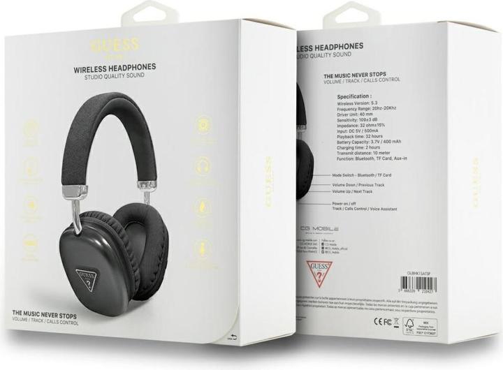 Actual product image Guess Saffiano PU Leather Triangle Logo Wireless Headphones Black (32 h, Wireless)