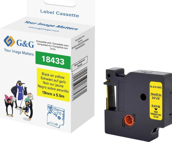 Produktbild G&G Schriftband Vinyl Bandfarbe: Gelb Schriftfarbe: Schwarz 19 mm 5.5 m (1.90 cm, Gelb)