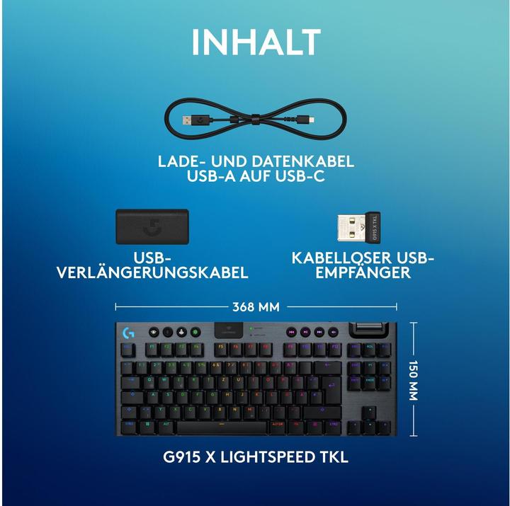 Actual product image Logitech G G915 X Lightspeed TKL (CH, Wireless, Cable)