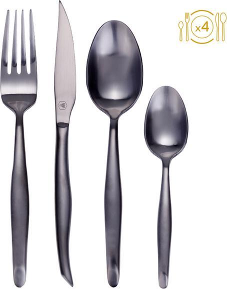Laguiole CUTLERY BLACK MAT 16 pieces (16 Piece, Cutlery set)