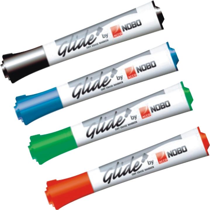 Actual product image Nobo Glide board marker ass. (4) (green and black, Blue, assorted: 1 piece each in red, 3 mm, 4 x)