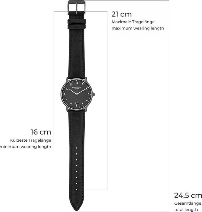 Immagine prodotto Sterzinger Orologio al quarzo da uomo Urban in vera pelle nera - 30474 (Orologio da polso analogico, 38 mm)
