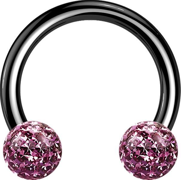 Star Piercing Micro Circular Barbell schwarz mit zwei Kristall Kugeln hellviolett Epoxy Schutzschicht (ohne Messing, Titan G23)