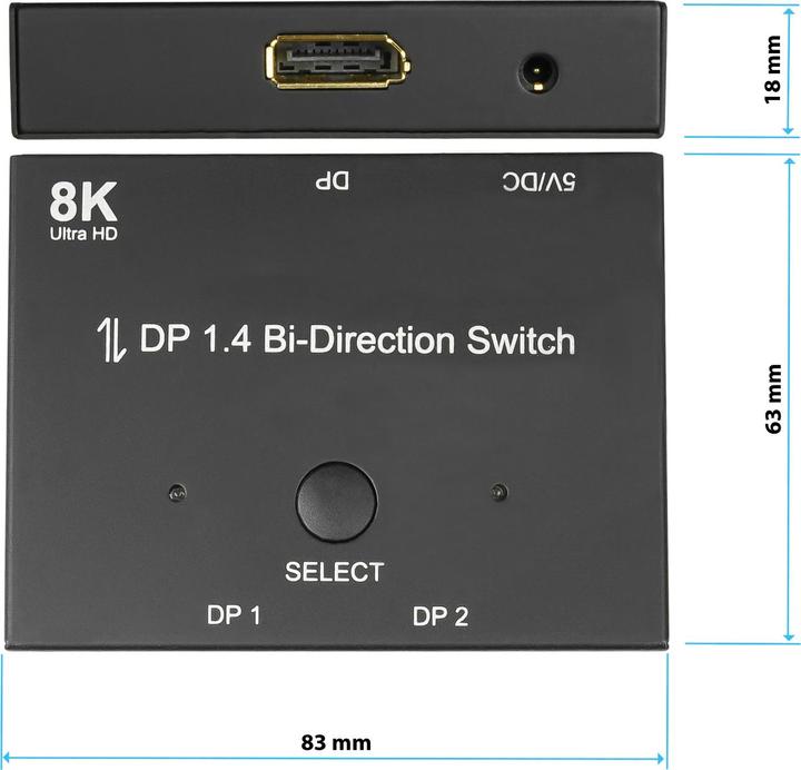 Produktbild Good Connections DisplayPort 1.4 Switch / Umschalter, 2-fach, bidirektional, 8K @30Hz