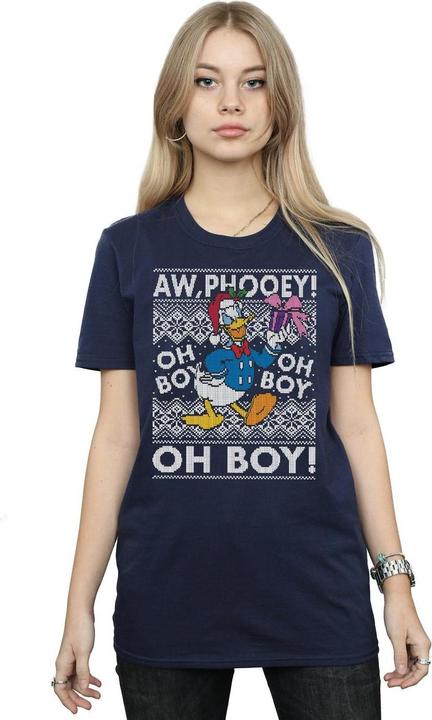 Actual product image Disney Womens/Ladies Donald Duck Christmas Fair Isle Cotton Boyfriend T-Shirt (XL)