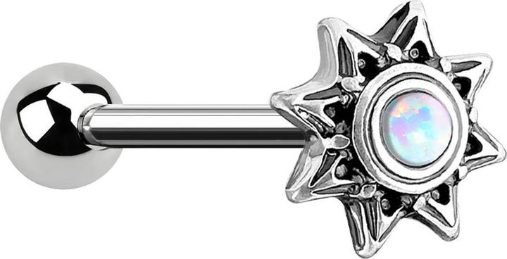 Actual product image Star Piercing Micro Barbell silber Sonne mit Opal weiss (Surgical steel 316L, Brass)